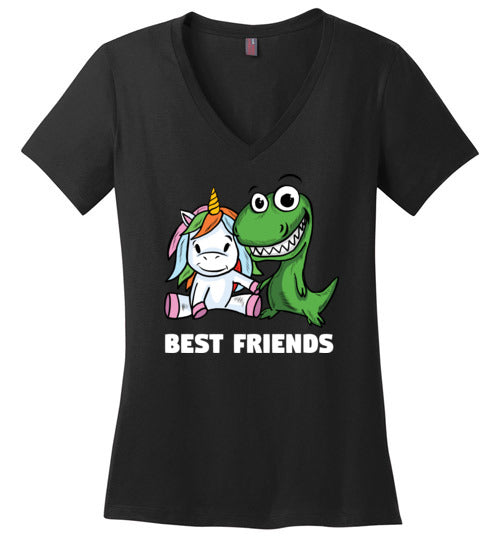 Unicorn And T-Rex Best Friends V-Neck