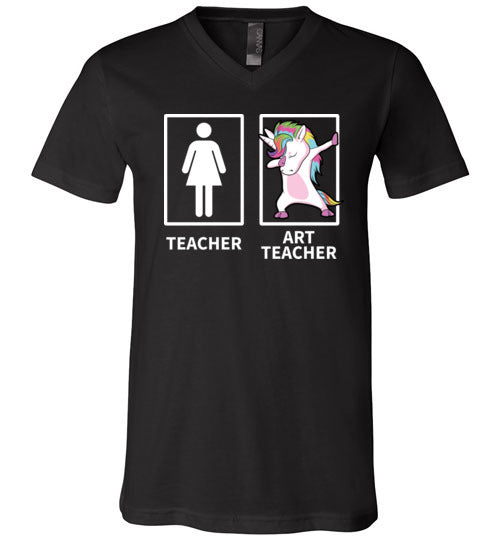 Dabbing Art Teacher Stick Figure V-Neck