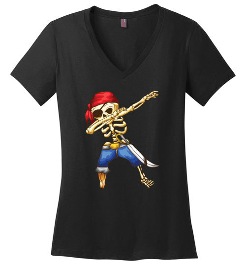 Pirate Dabbing Skeleton Cartoon V-Neck