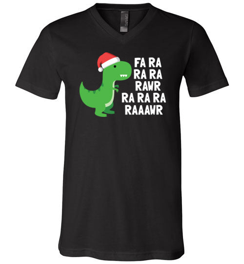 Dinosaur Christmas Fa Ra Ra Rawr V-Neck