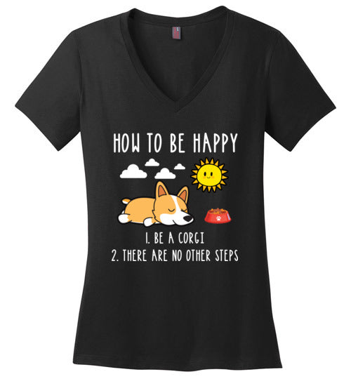 How To Be Happy Corgi V-Neck