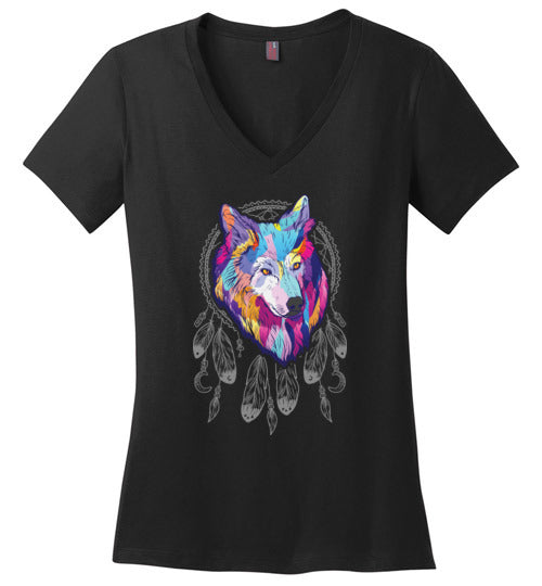 Wolf Dreamcatcher Splash Art V-Neck