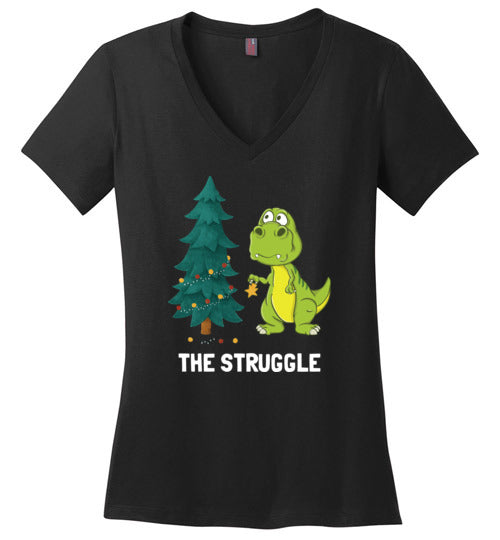 Dinosaur T-Rex Christmas Struggle V-Neck