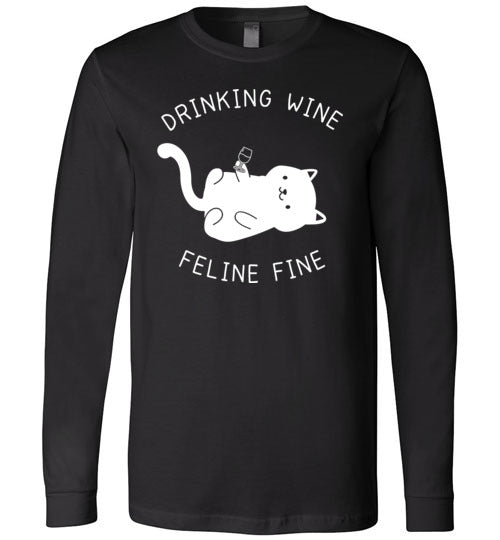 Drinking Wine Feline Fine Long Sleeve