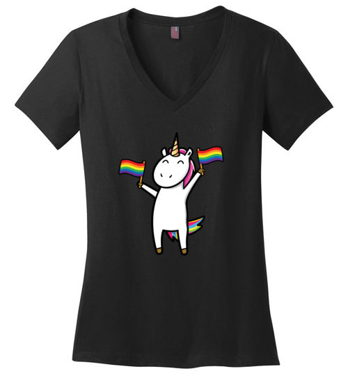 Gay Unicorn LGBT Rainbow Flags V-Neck