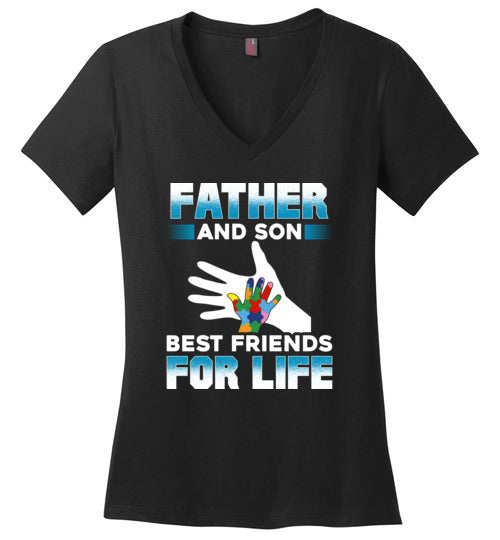 Father Son Autism Best Friends V-Neck