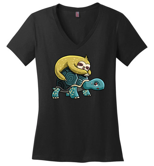 Sloth Riding Turtle V-Neck