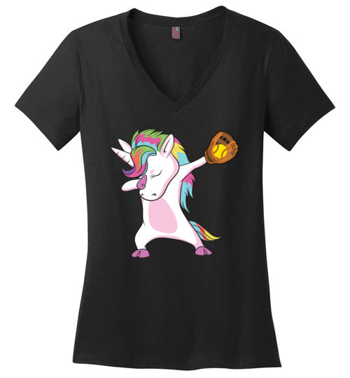 Softball Dabbing Unicorn V-Neck