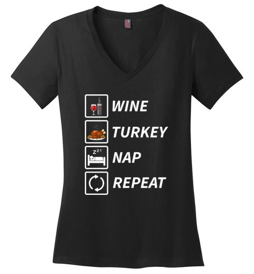 Wine Turkey Nap Repeat V-Neck