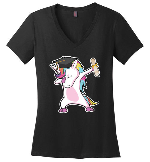 Dabbing Unicorn Graduation V-Neck