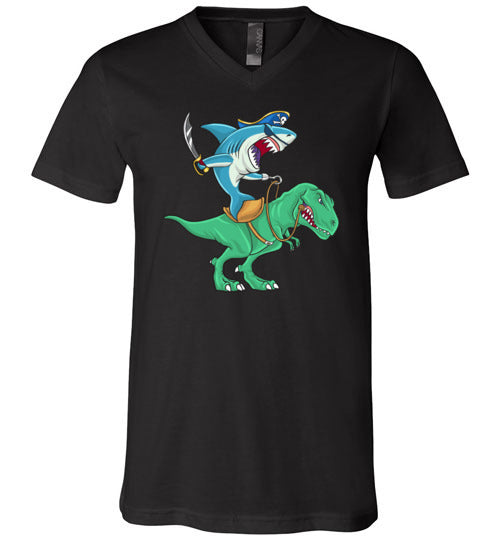 Pirate Shark Riding Dinosaur V-Neck