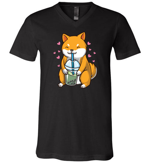 Shiba Inu Drinking Boba Tea V-Neck