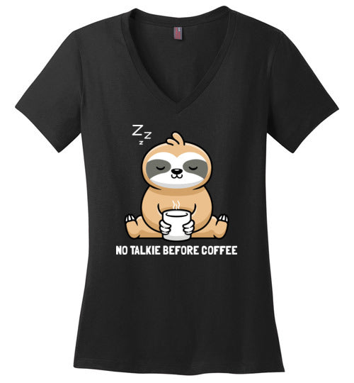 Sloth No Talkie Before Coffee V-Neck