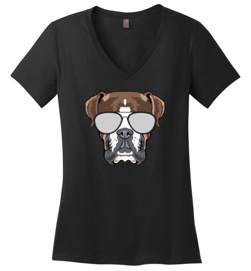 Boxer Dog Sunglasses V-Neck