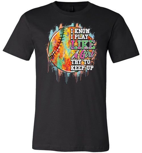 Watercolor Softball I Know I Play Like A Girl Canvas