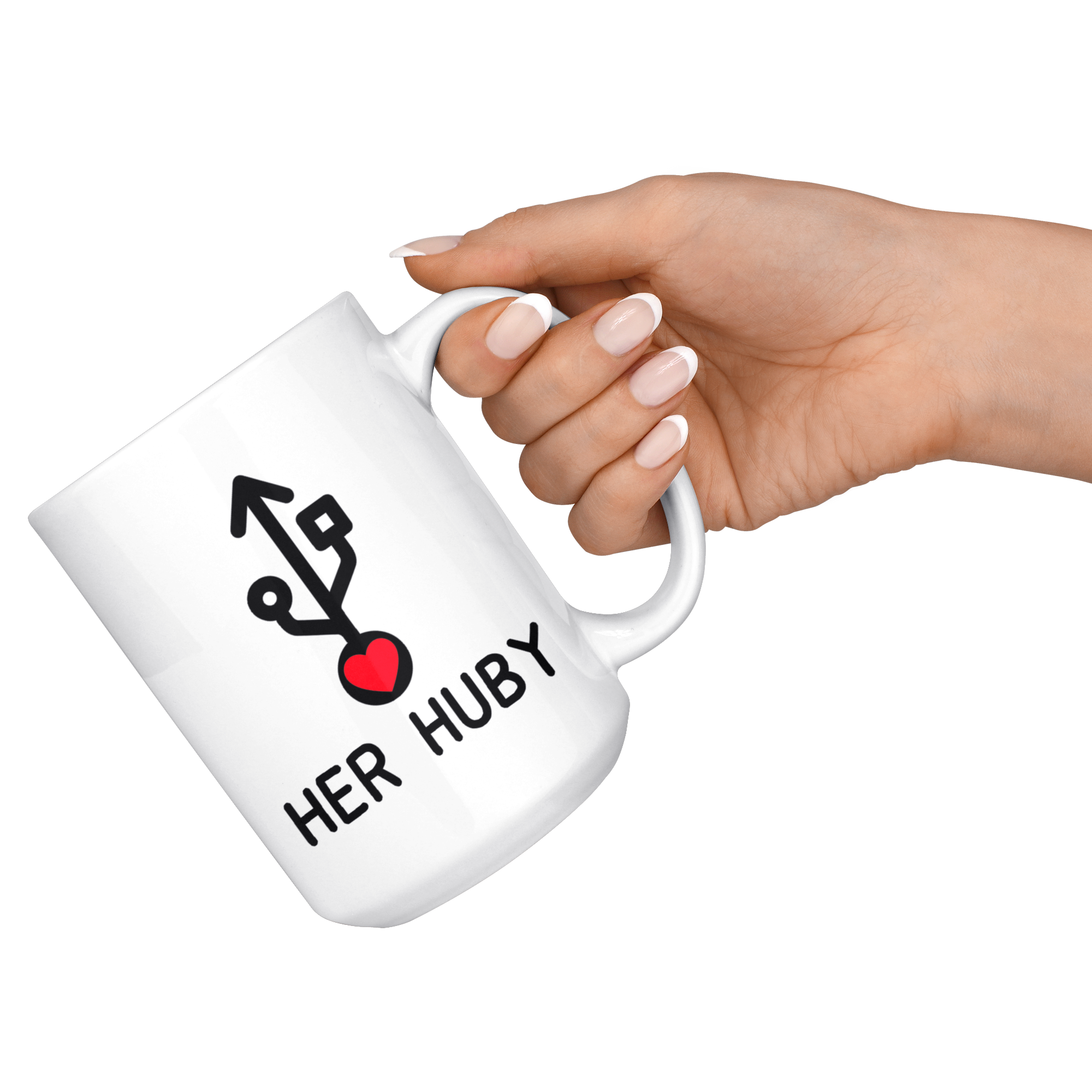 White 15oz Mug - Computer Matching Mug Her Huby