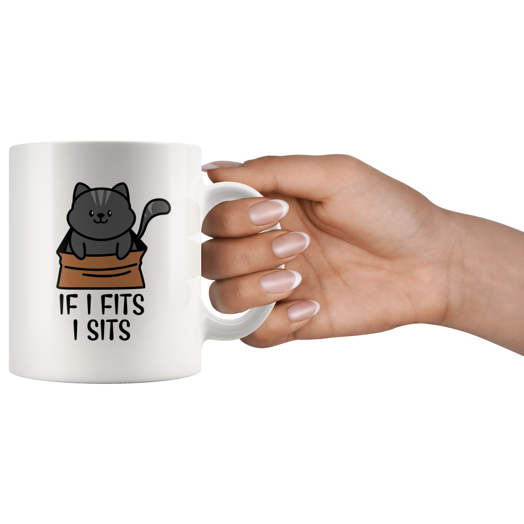 White Mugs - Cat Fits I Sits