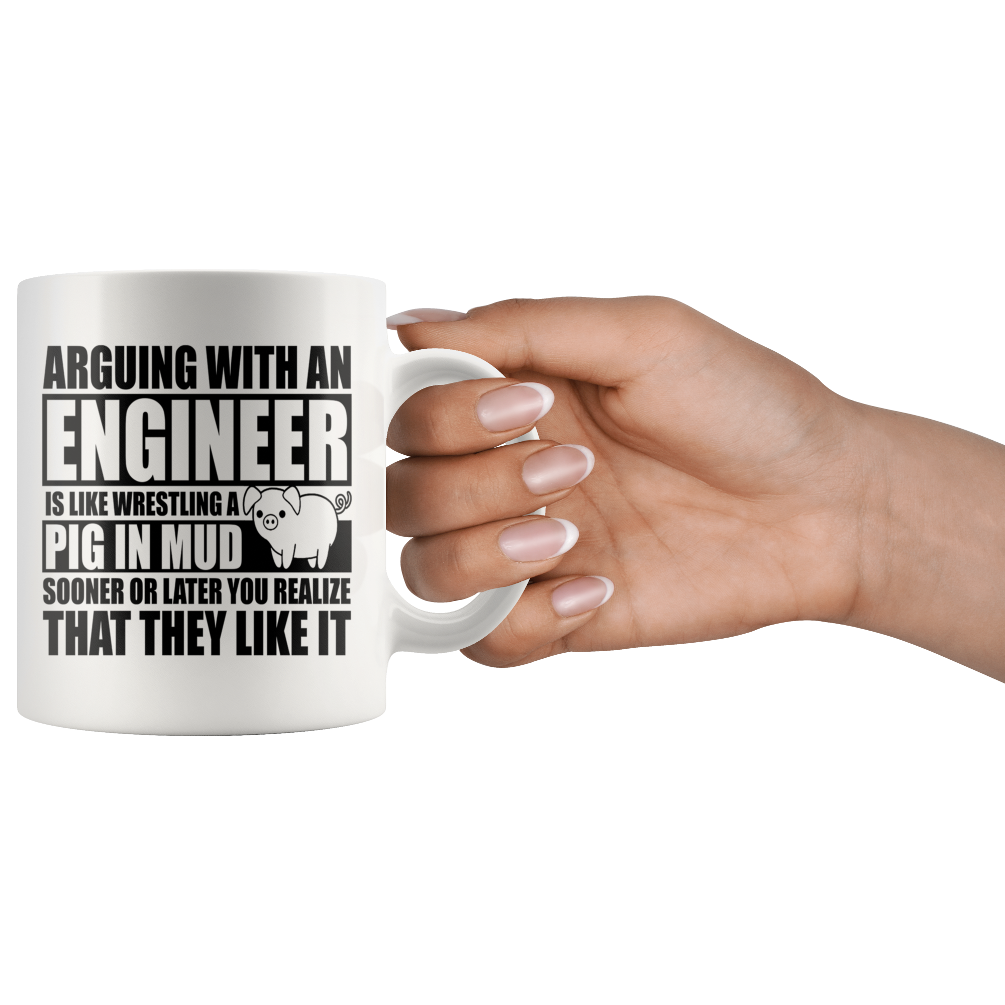 White 11oz Mug - Engineer Pig In Mud