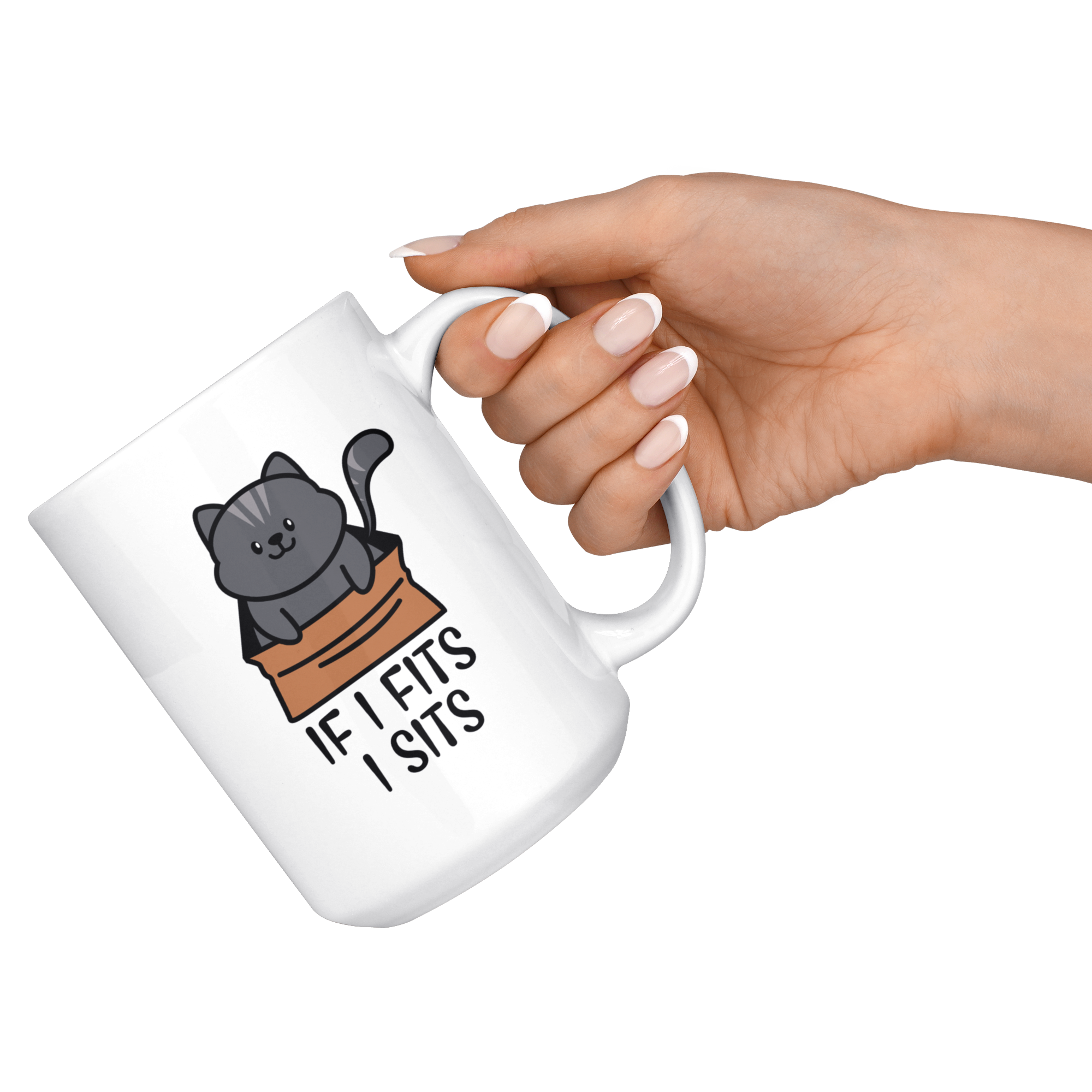 White Mugs - Cat Fits I Sits