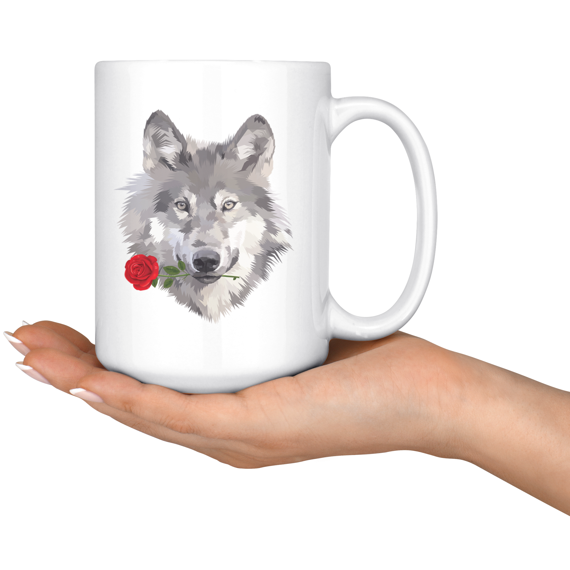 White 15oz Mug - Wolf Rose