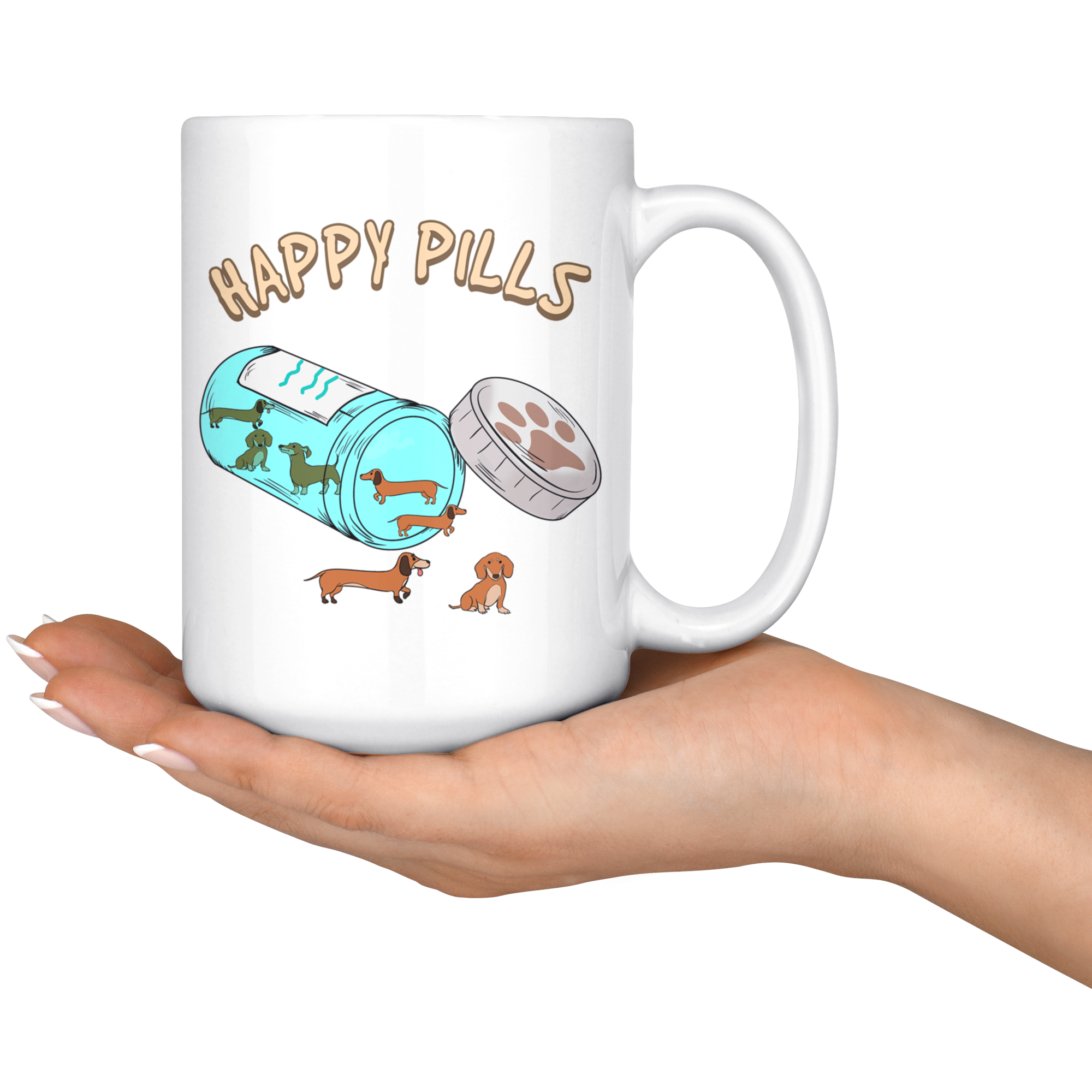 White Mugs - Happy Pills Dachshund