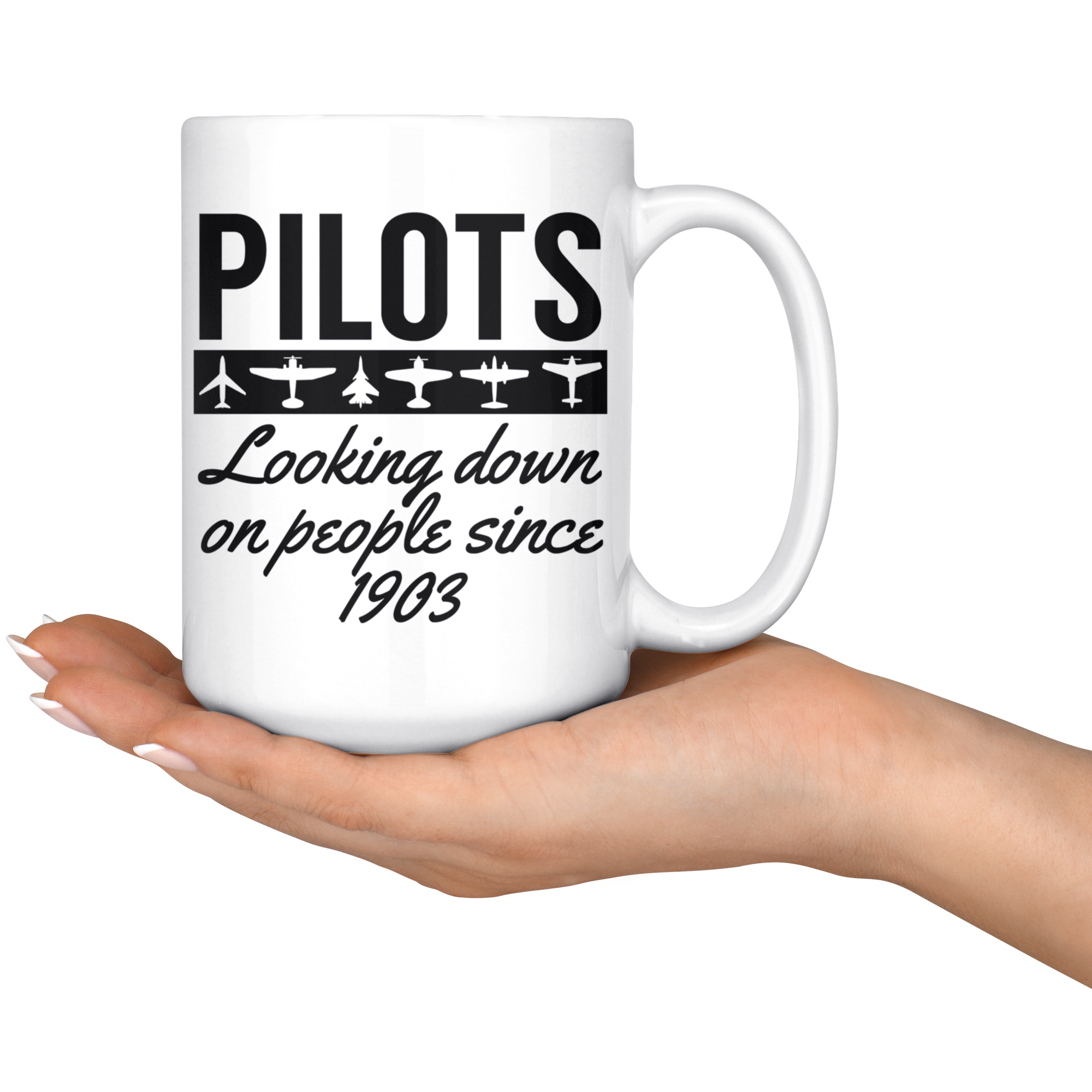 White 15oz Mug - Pilots Looking Down On People