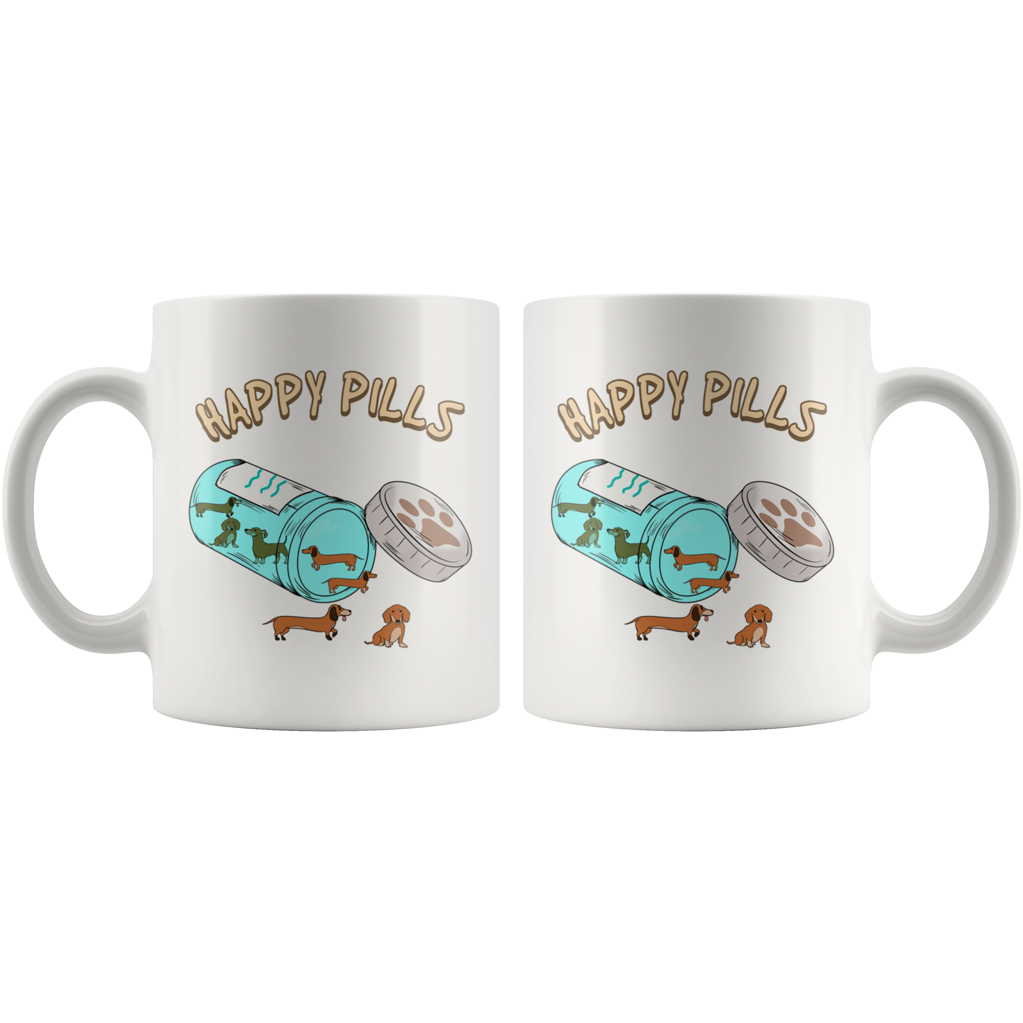 White Mugs - Happy Pills Dachshund