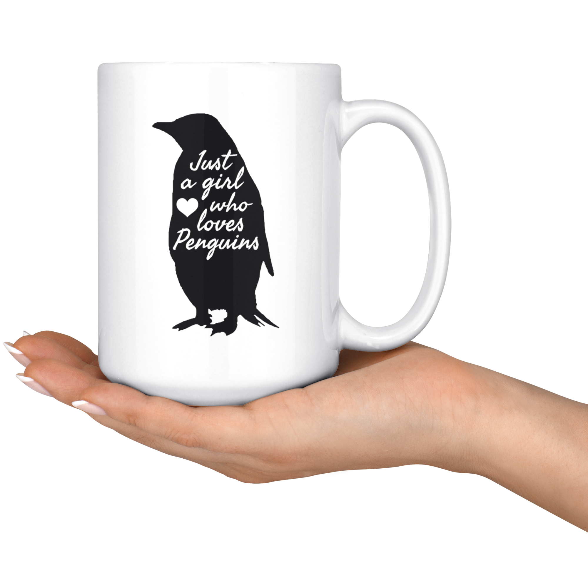 White 15oz Mug - Girl Who Loves Penguins
