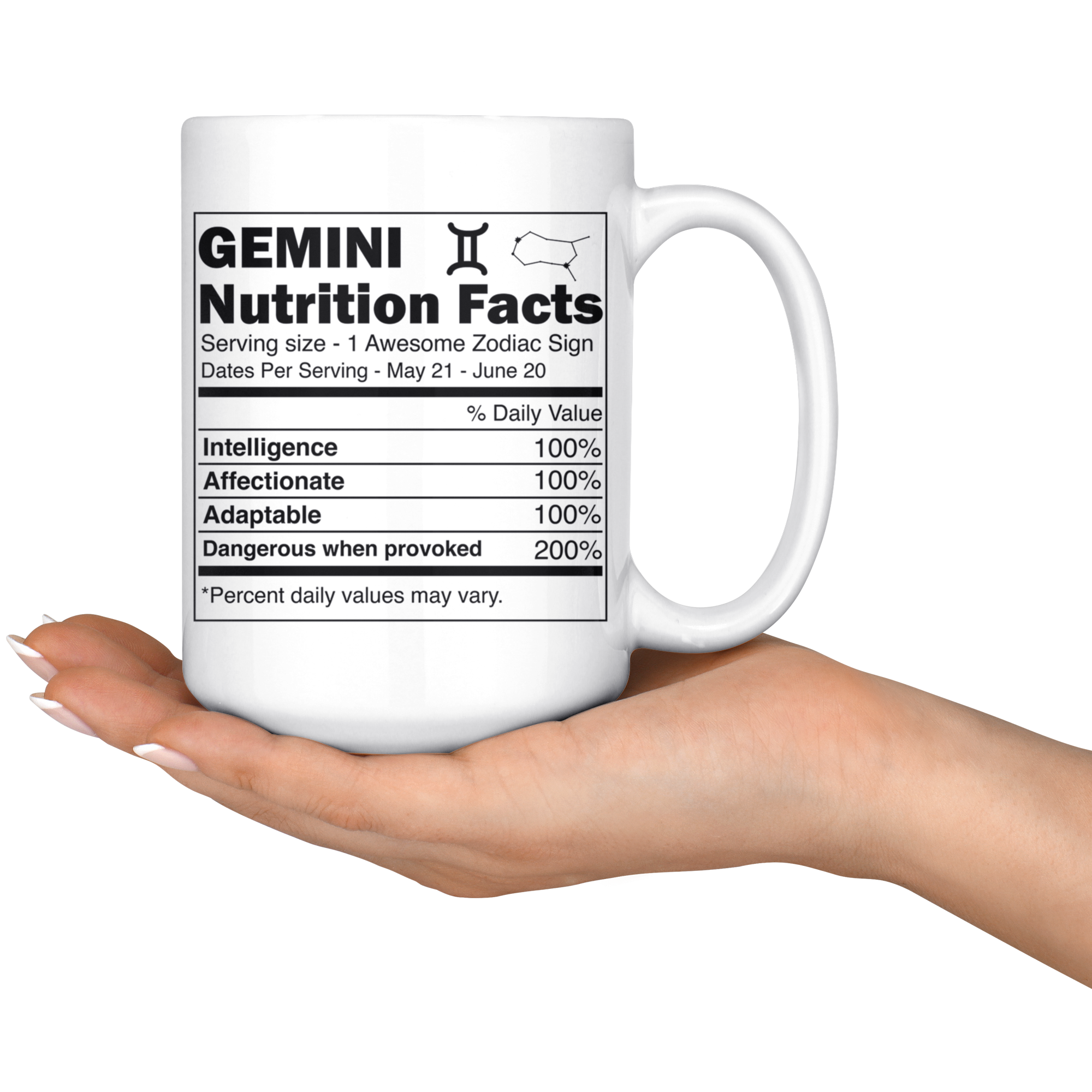 White 15oz Mug - Gemini Zodiac Nutrition Facts