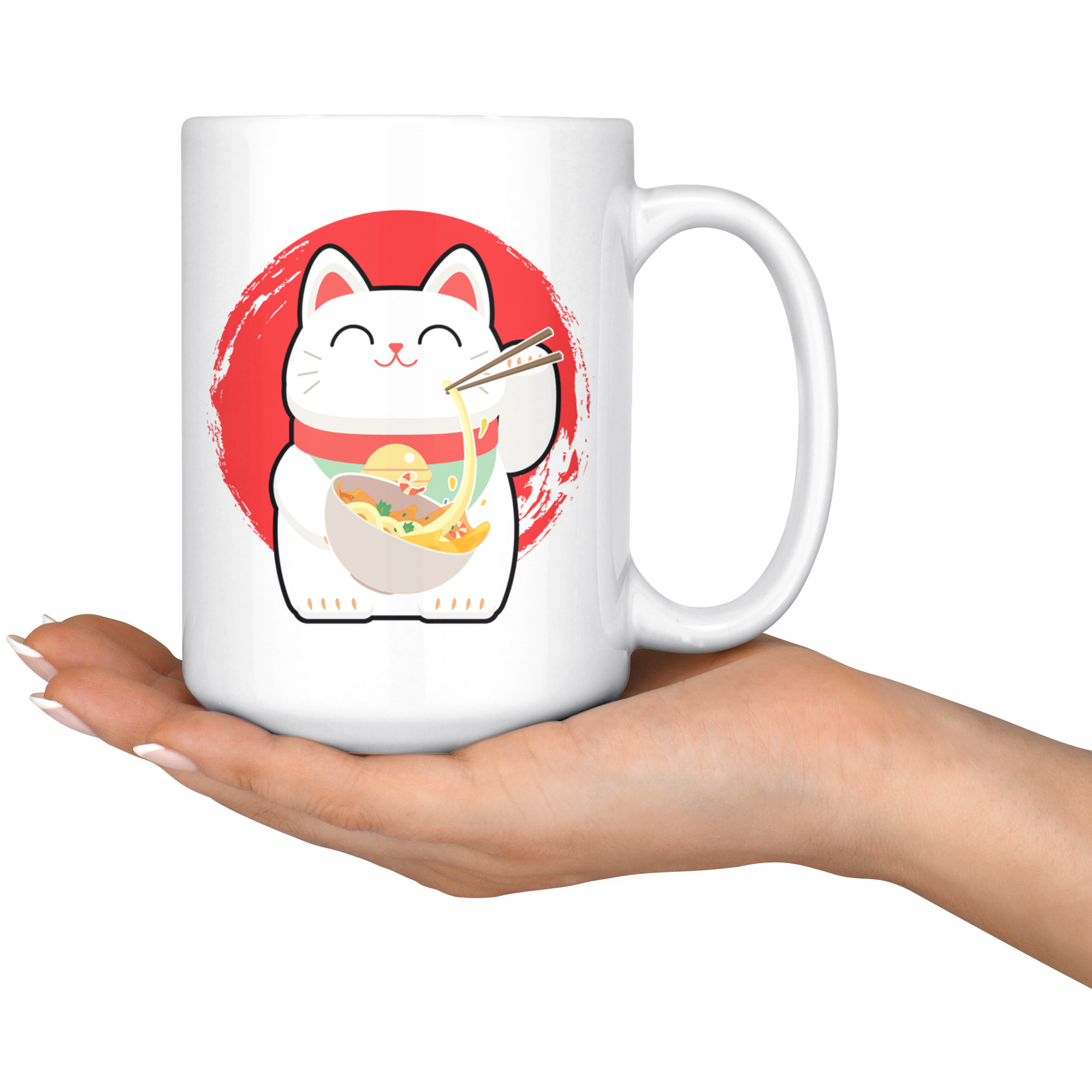 White 15oz Mug - Lucky Ramen Cat