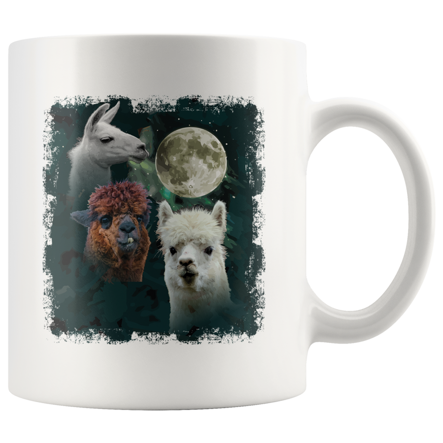 White 11oz Mug - Llama Alpaca Moon