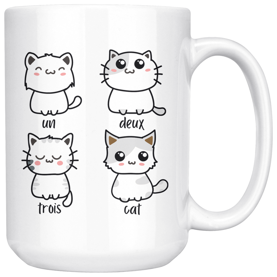White 15oz Mug - Un Deux Trois Cat