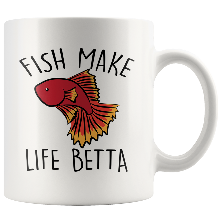 White Mugs - Fish Make Life Betta