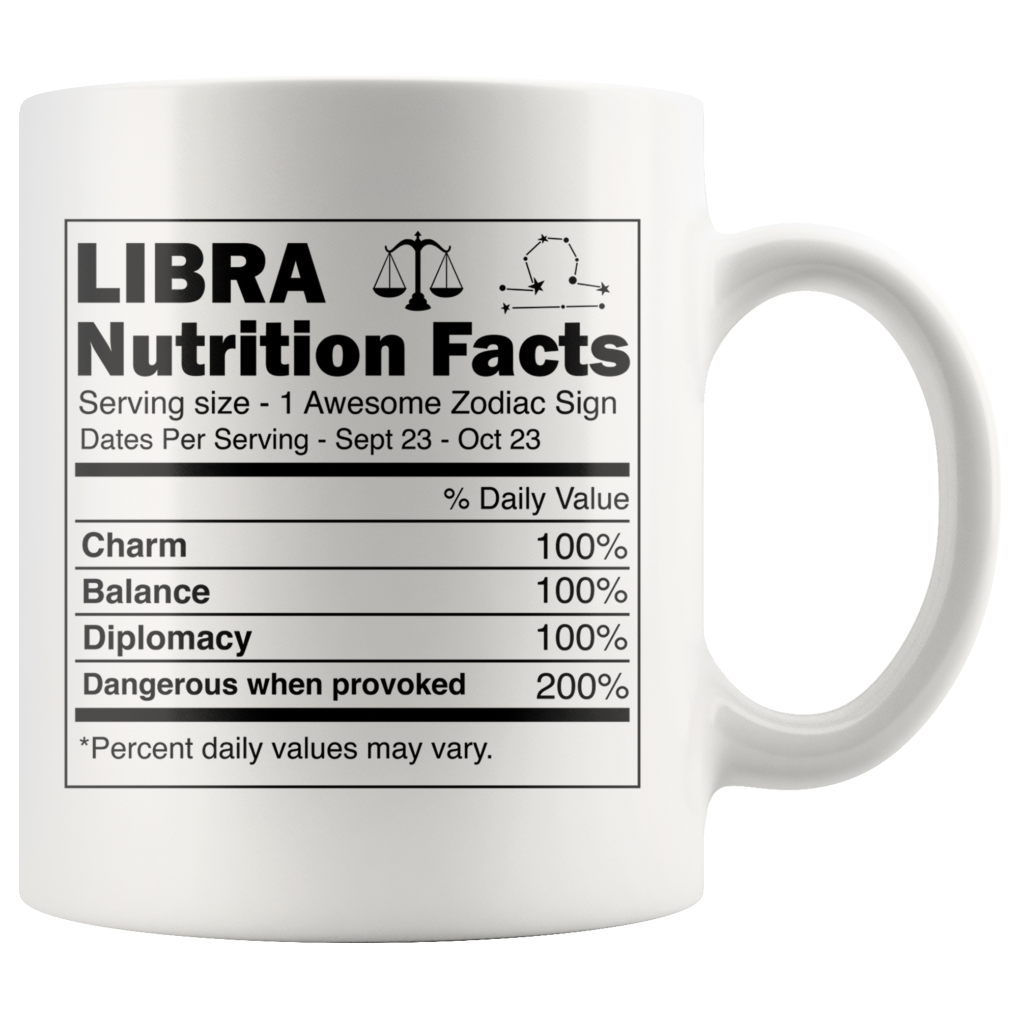 White 11oz Mug - Libra Nutrition Facts