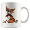 White 11oz Mug - Fox Drinking Coffee