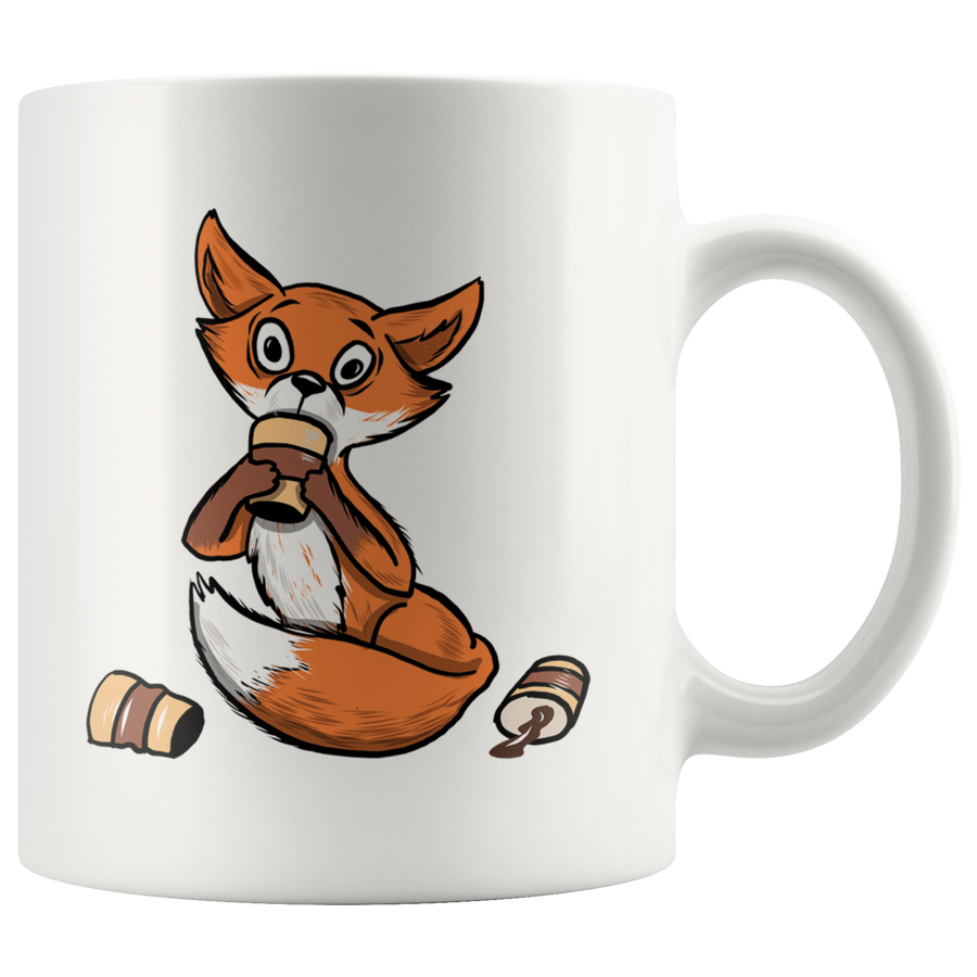 White 11oz Mug - Fox Drinking Coffee