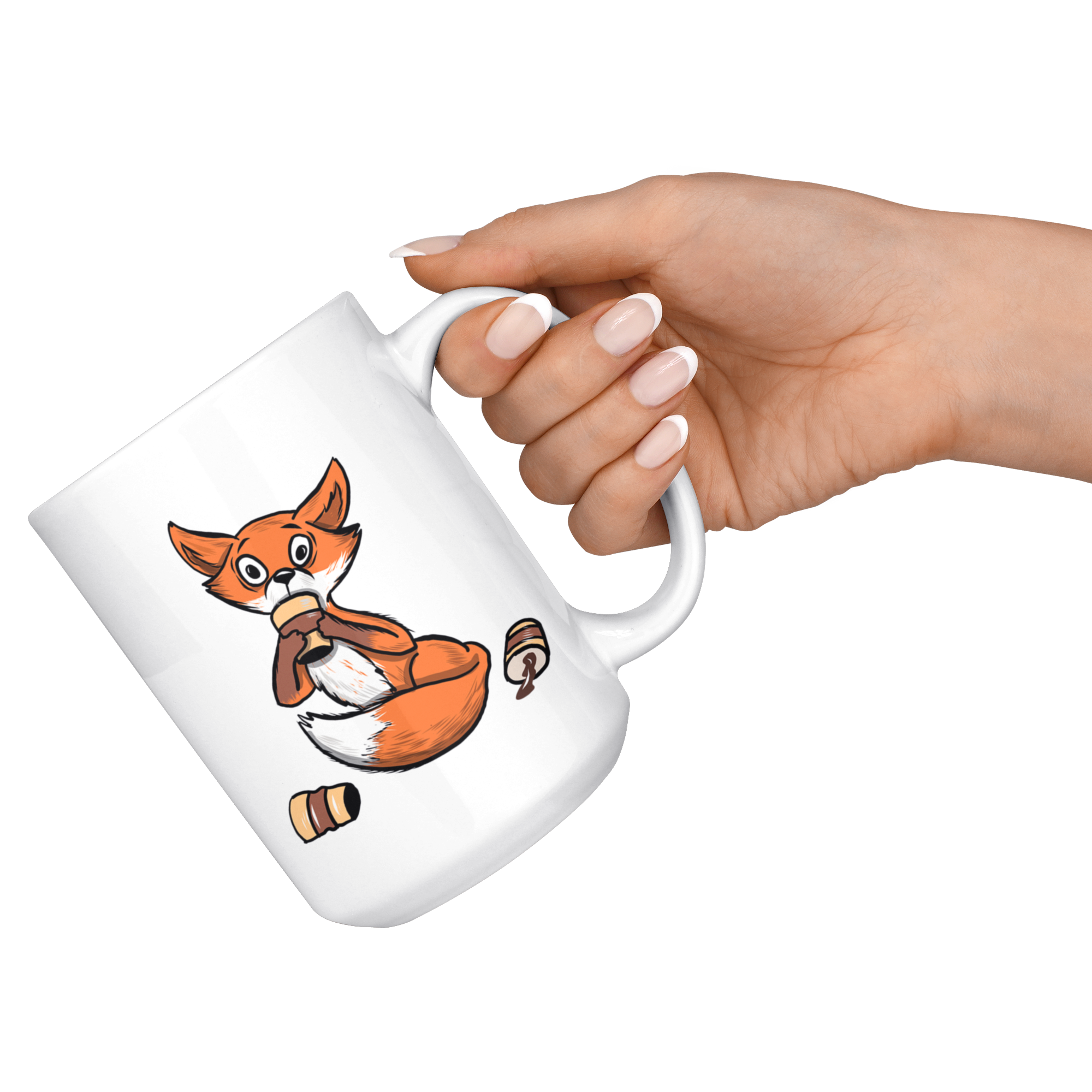 White 15oz Mug - Fox Drinking Coffee
