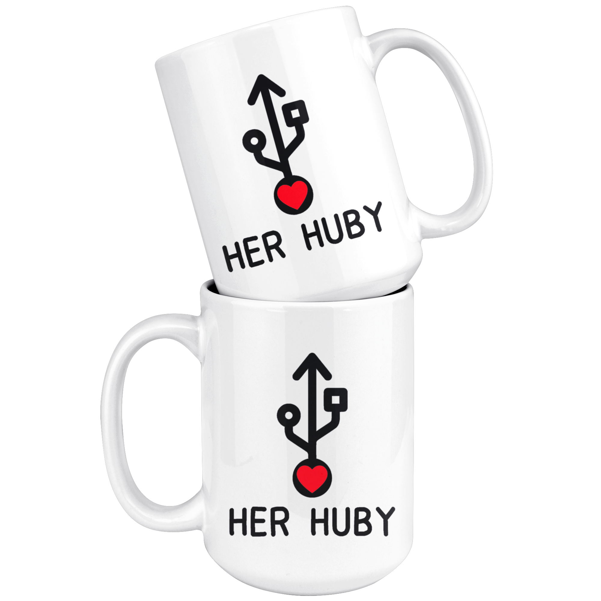 White 15oz Mug - Computer Matching Mug Her Huby