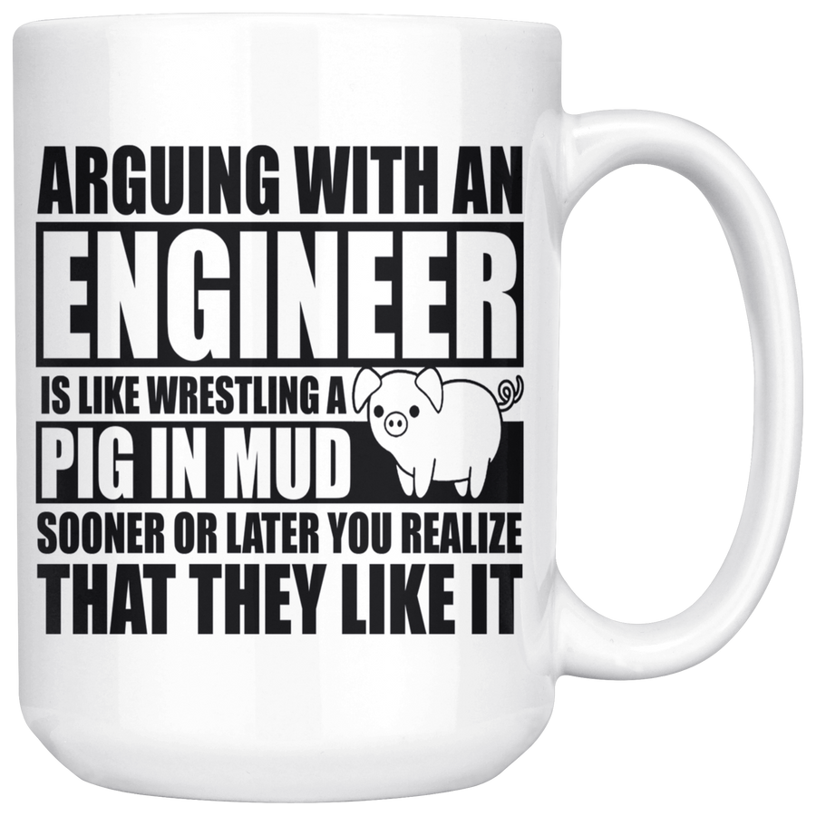 White 15oz Mug - Engineer Pig In Mud
