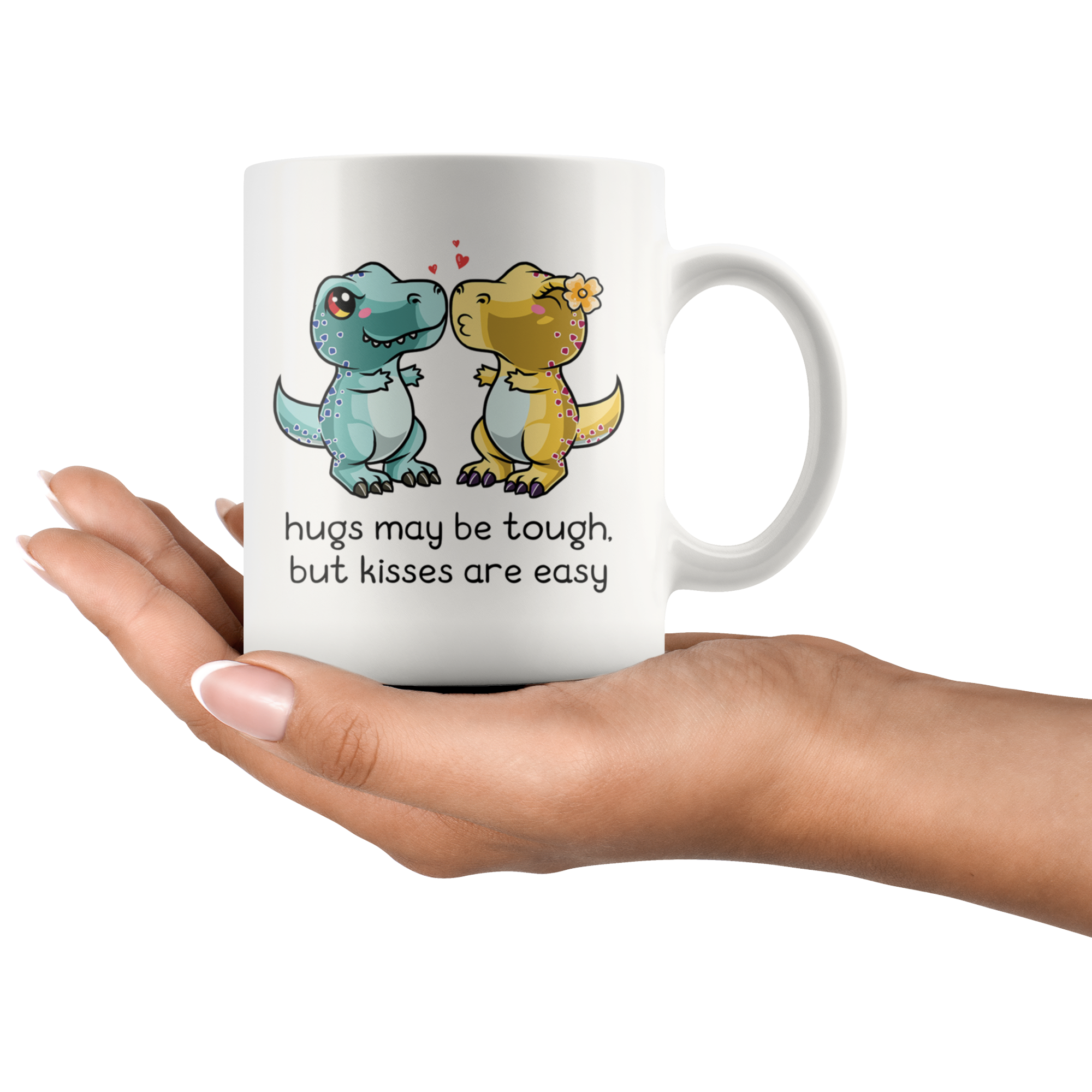 White 11oz Mug - Dinosaur Hugs May Be Tough