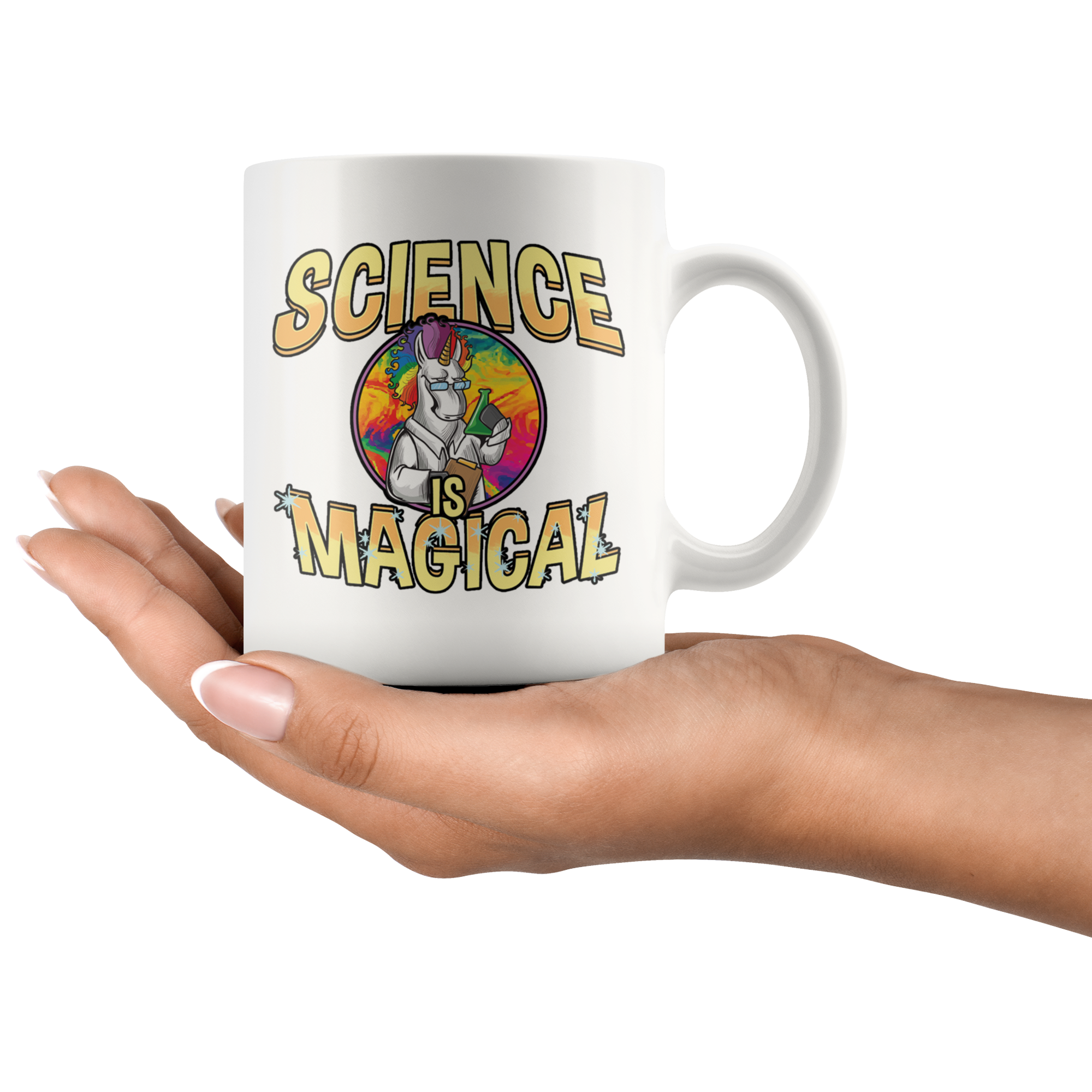 White 11oz Mug - Science Is Magical Unicorn