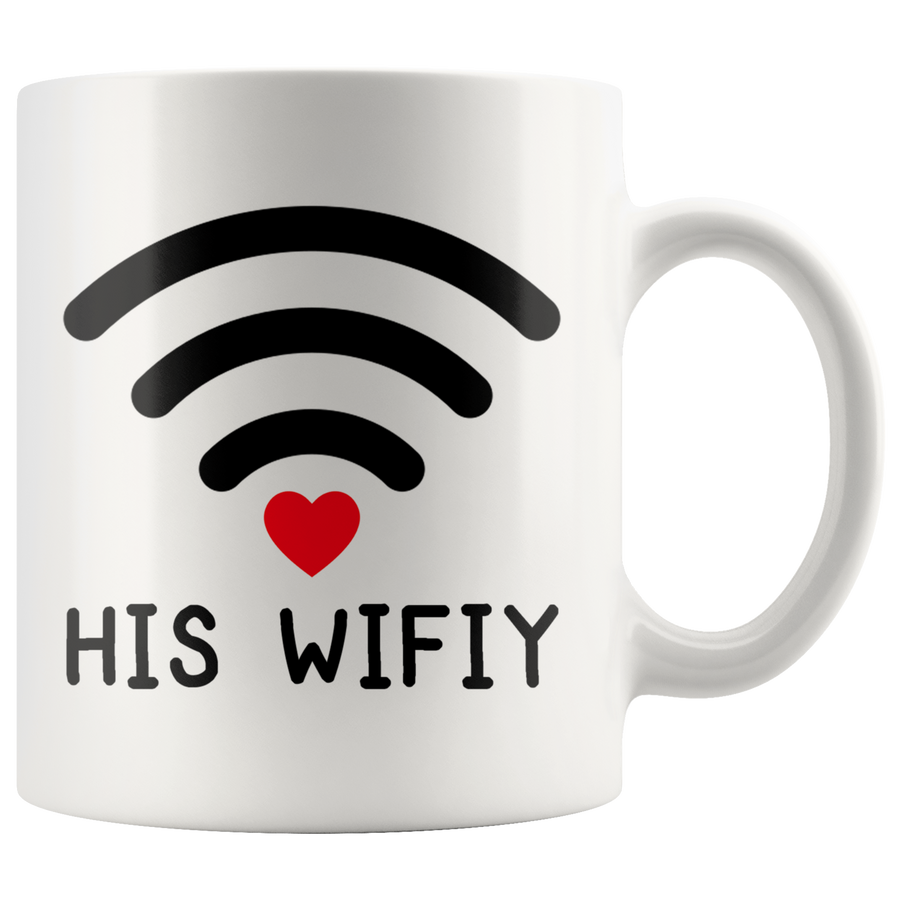 White 11oz Mug - Computer Matching Mugs His Wifiy