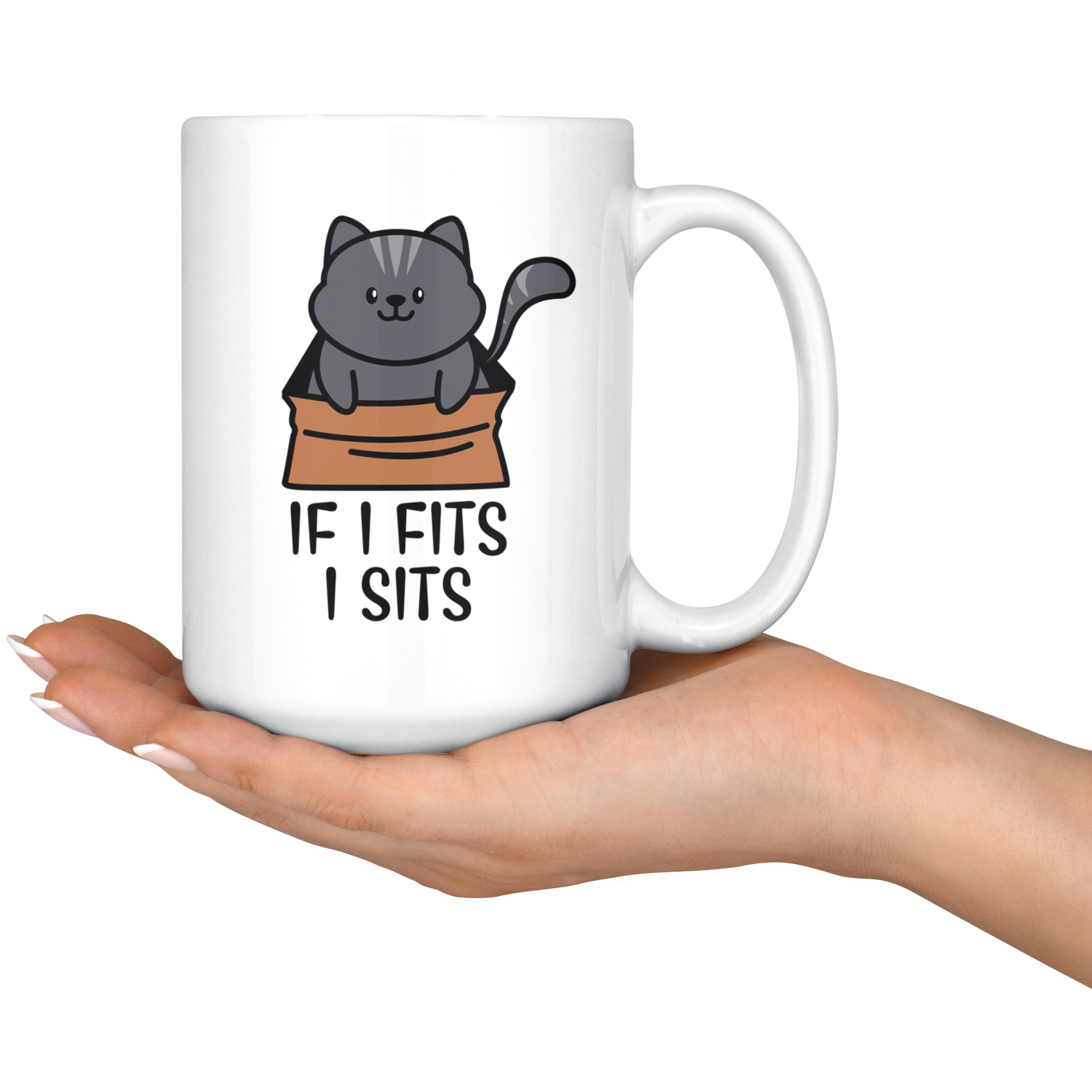 White Mugs - Cat Fits I Sits