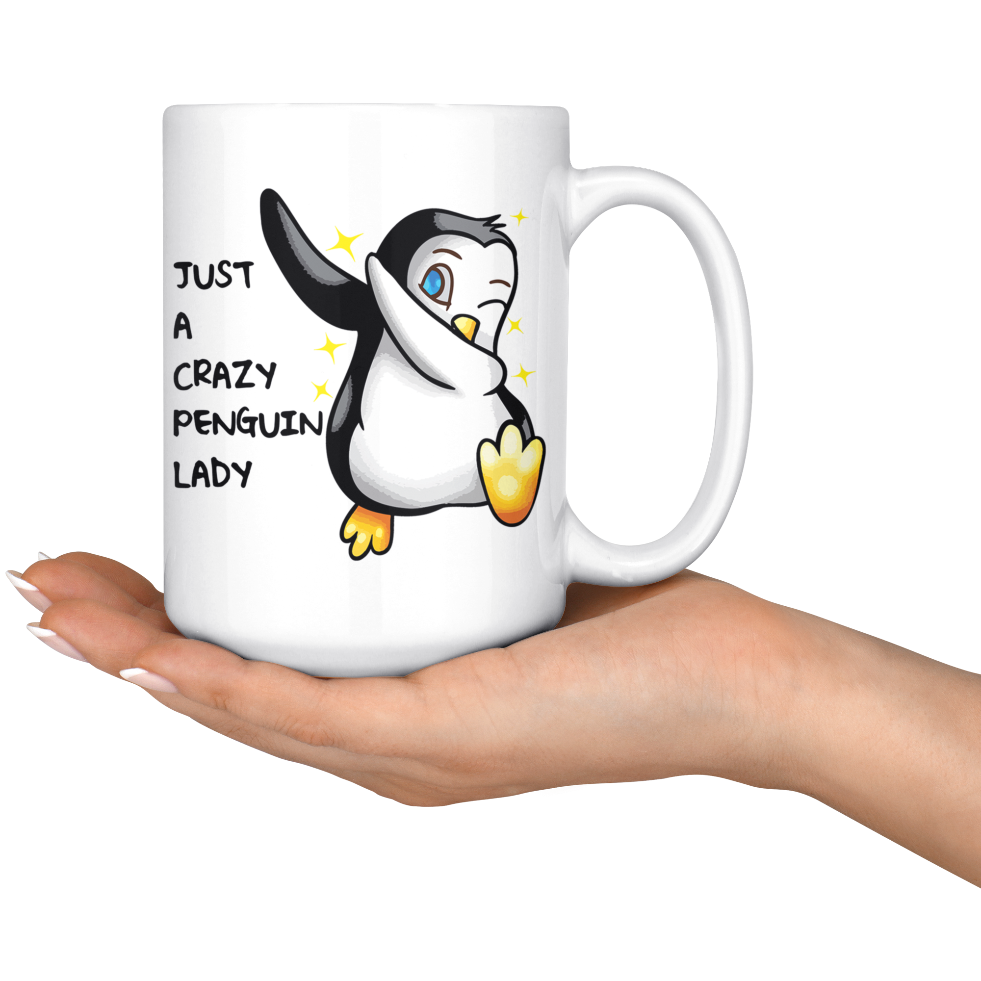 White 15oz Mug - Crazy Penguin Lady