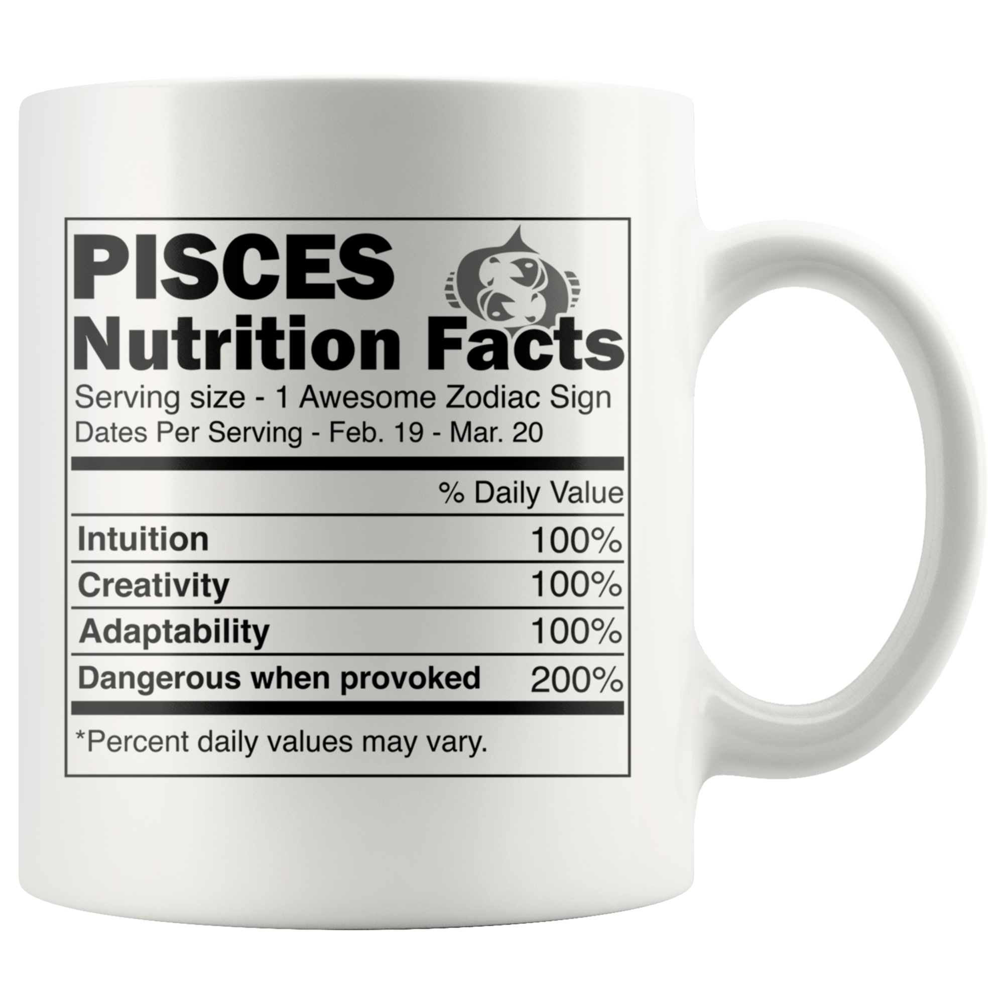 White 11oz Mug - Pisces Nutrition Facts