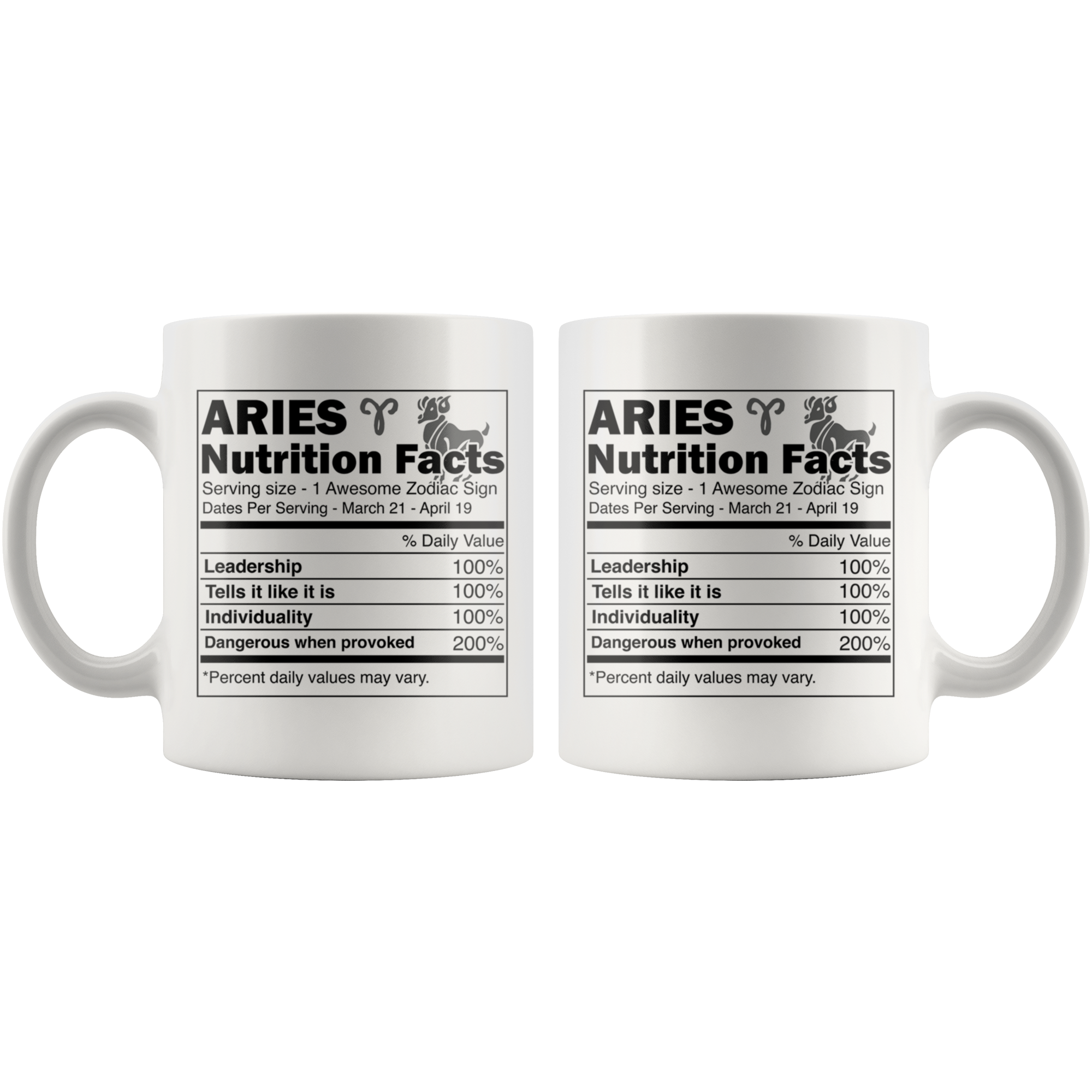 White 11oz Mug - Aries Nutrition Facts Mug