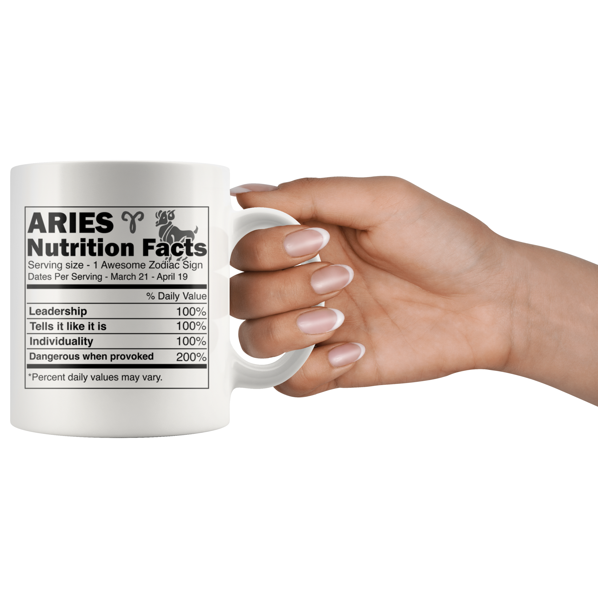 White 11oz Mug - Aries Nutrition Facts Mug