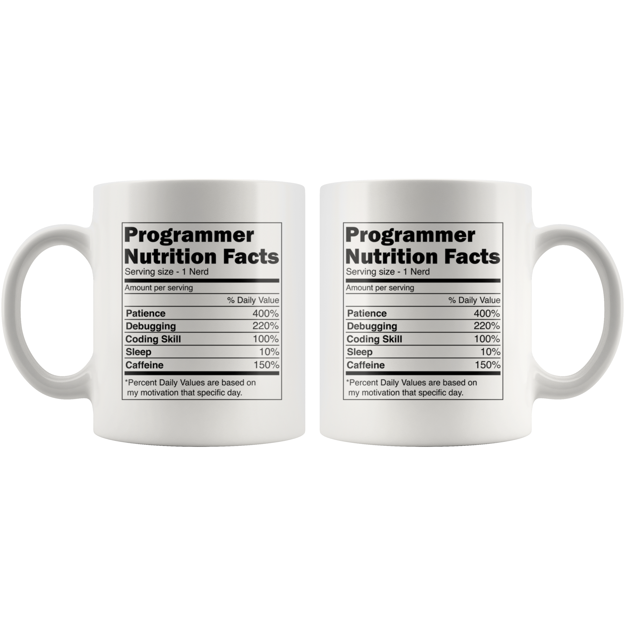 White Mugs - Programmer Nutrition Facts