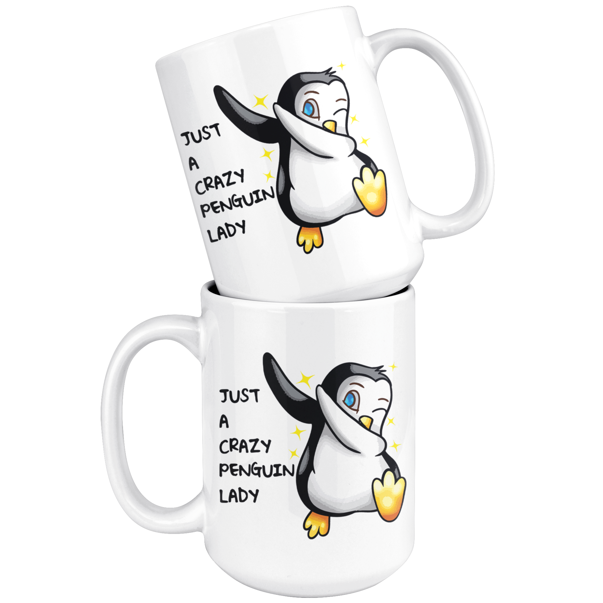 White 15oz Mug - Crazy Penguin Lady