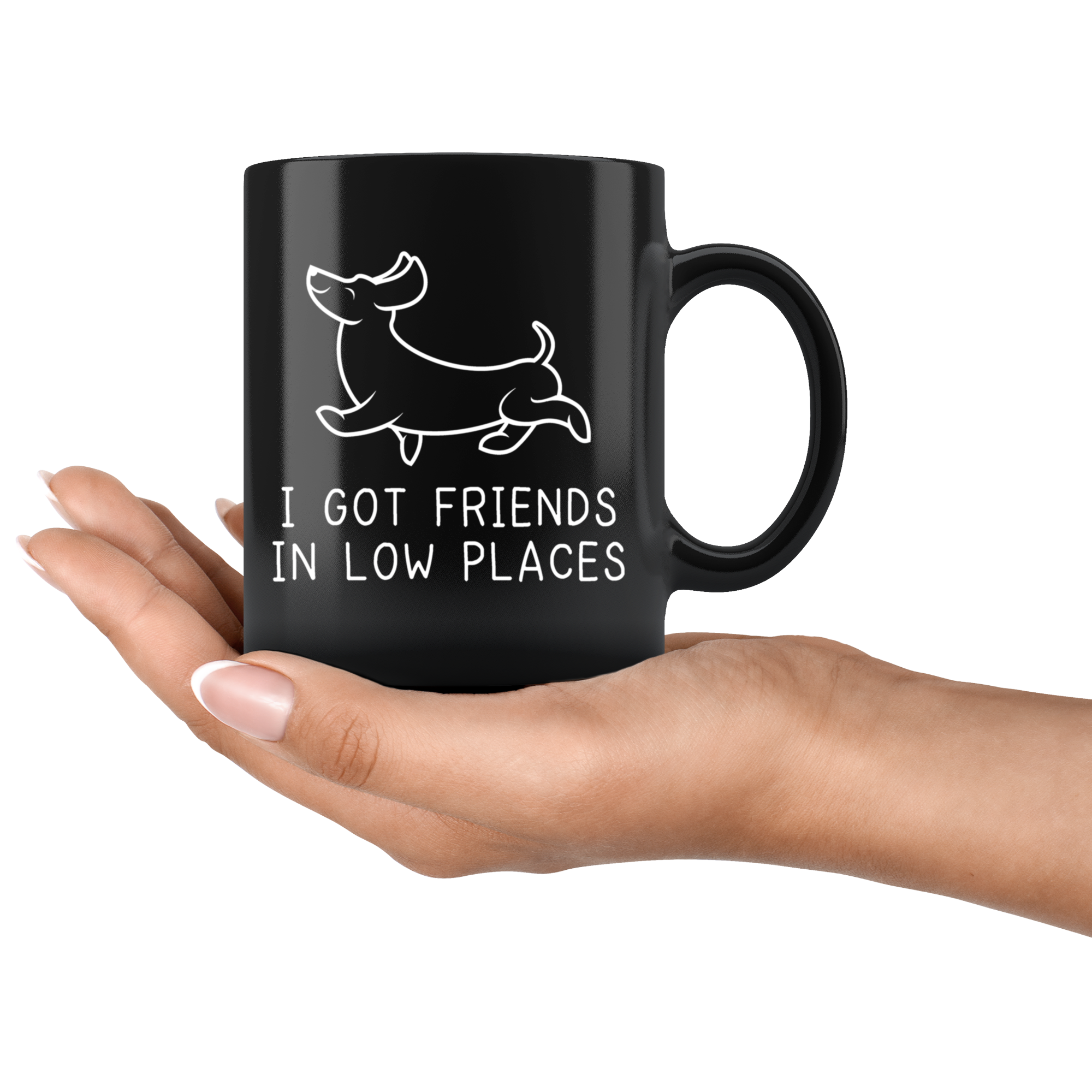 Black 11oz Mug - Dachshund Low Places